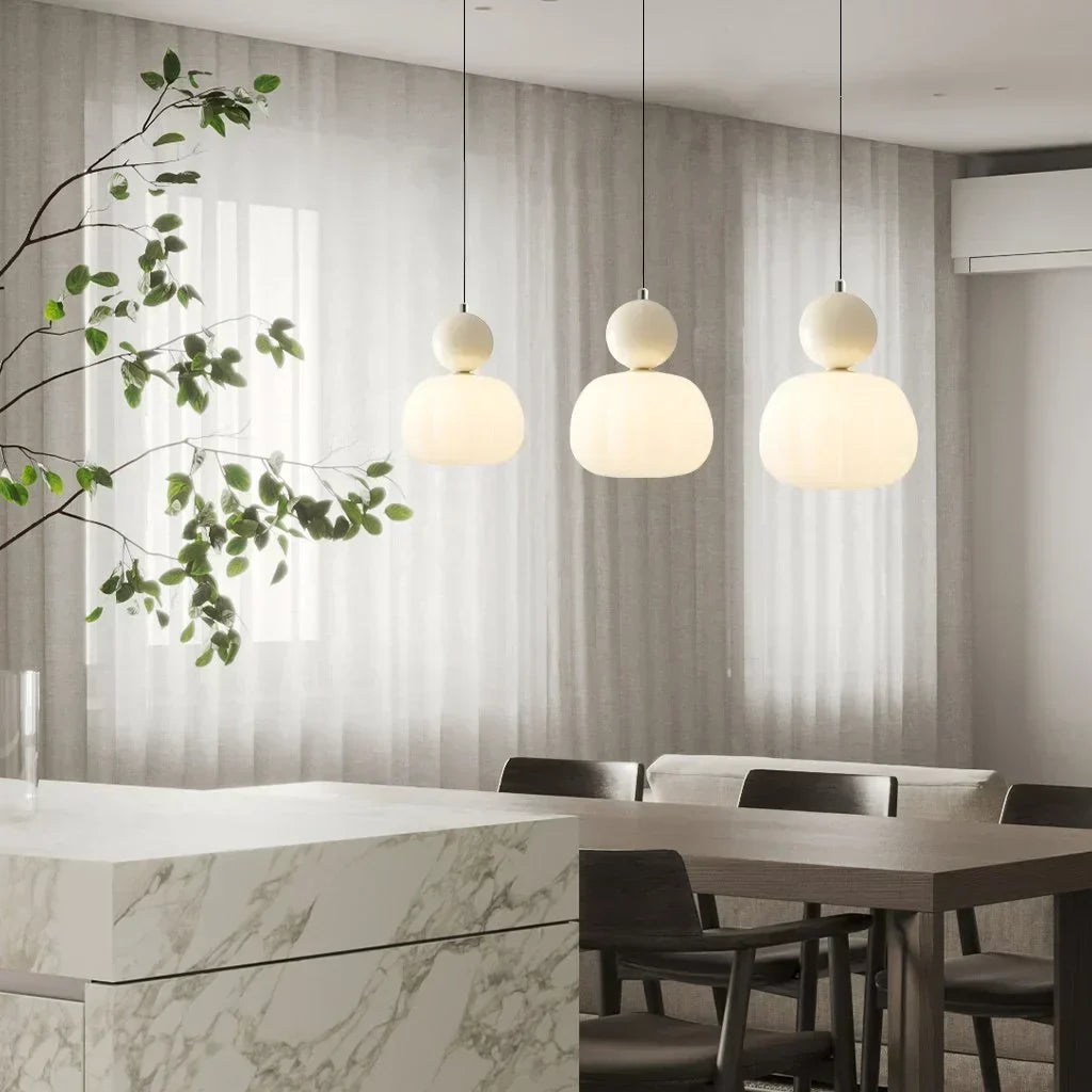 Pendant Light Ribbed Shade Integrated Warm LED & Reflective Interior