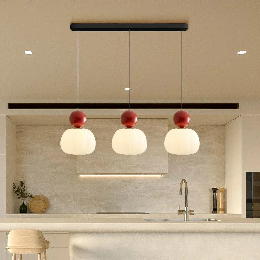 Pendant Light Ribbed Shade Integrated Warm LED & Reflective Interior