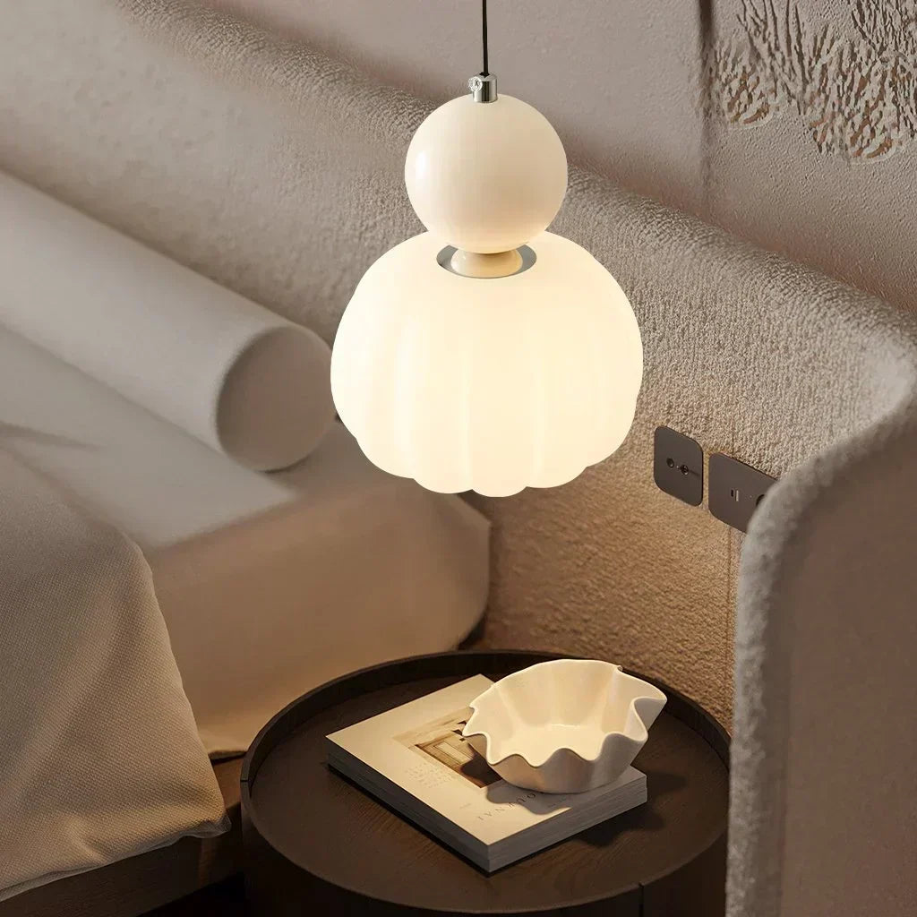 Pendant Light Ribbed Shade Integrated Warm LED & Reflective Interior