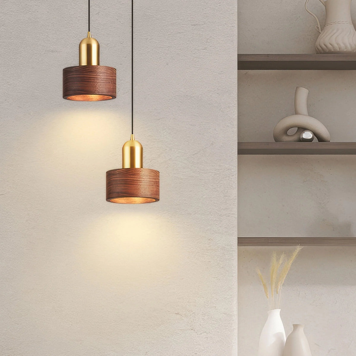 Pendant Light Walnut & Brass Focused Beam Adjustable Drop