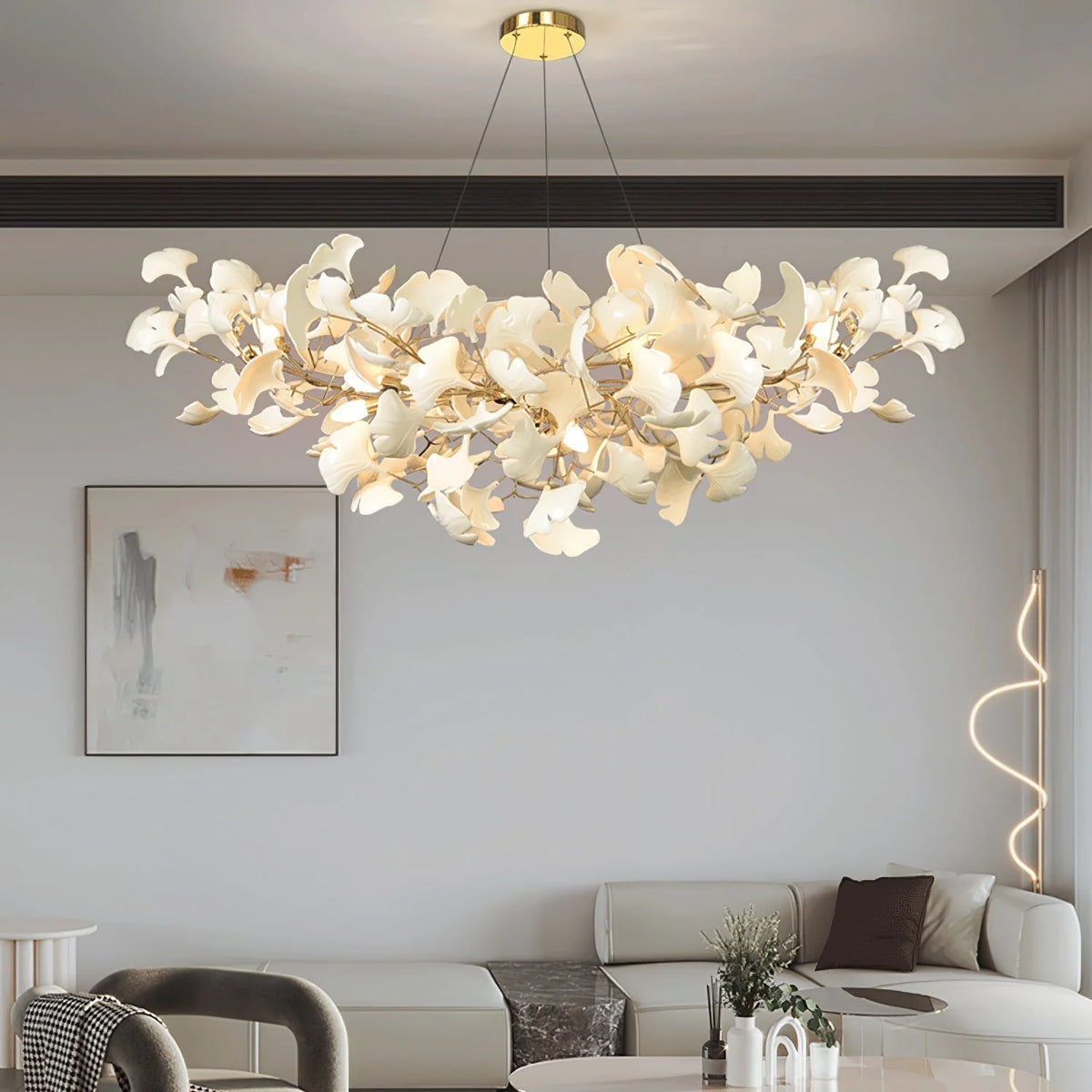 Pendant Light White Ceramic U-Shaped Design Adjustable Suspension