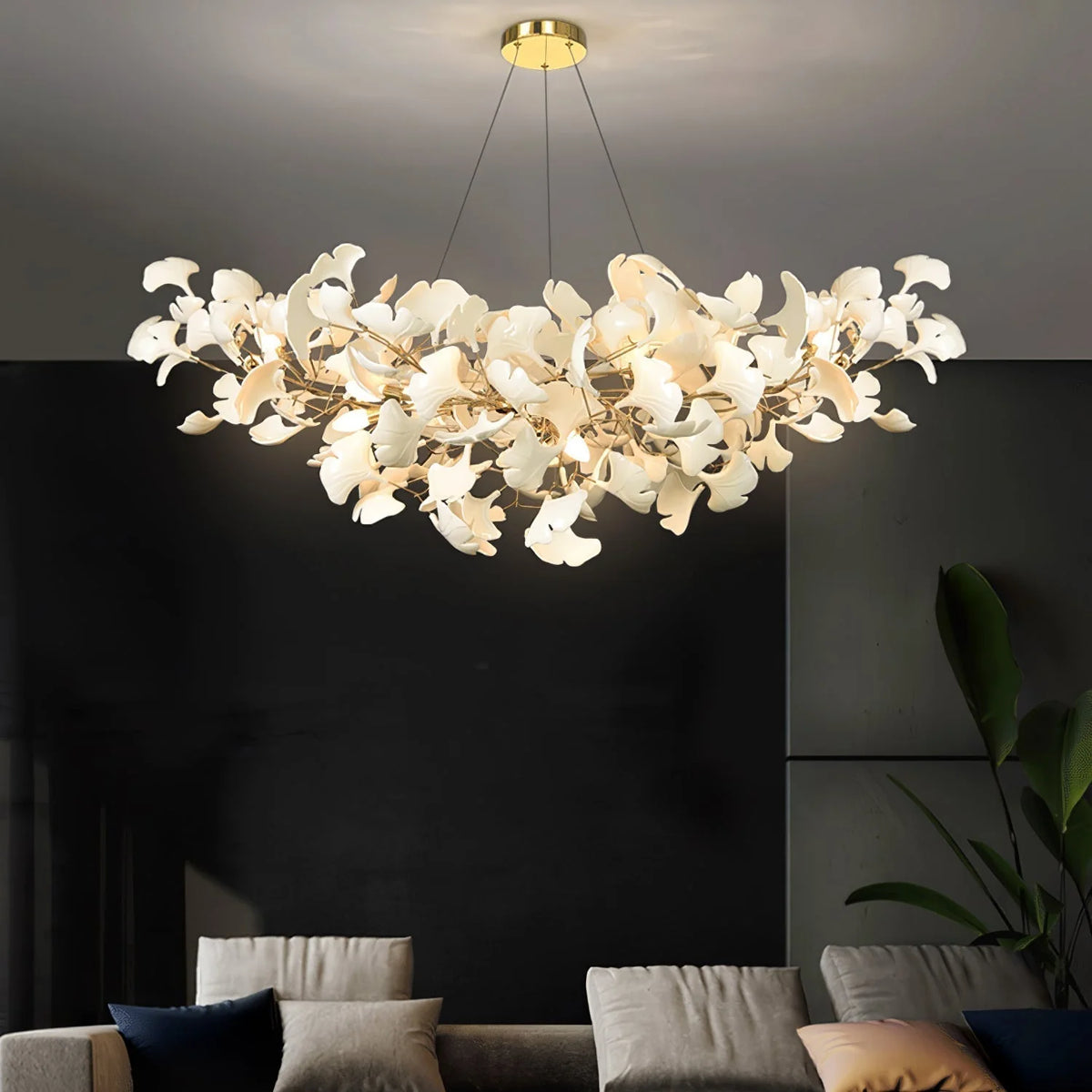 Pendant Light White Ceramic U-Shaped Design Adjustable Suspension