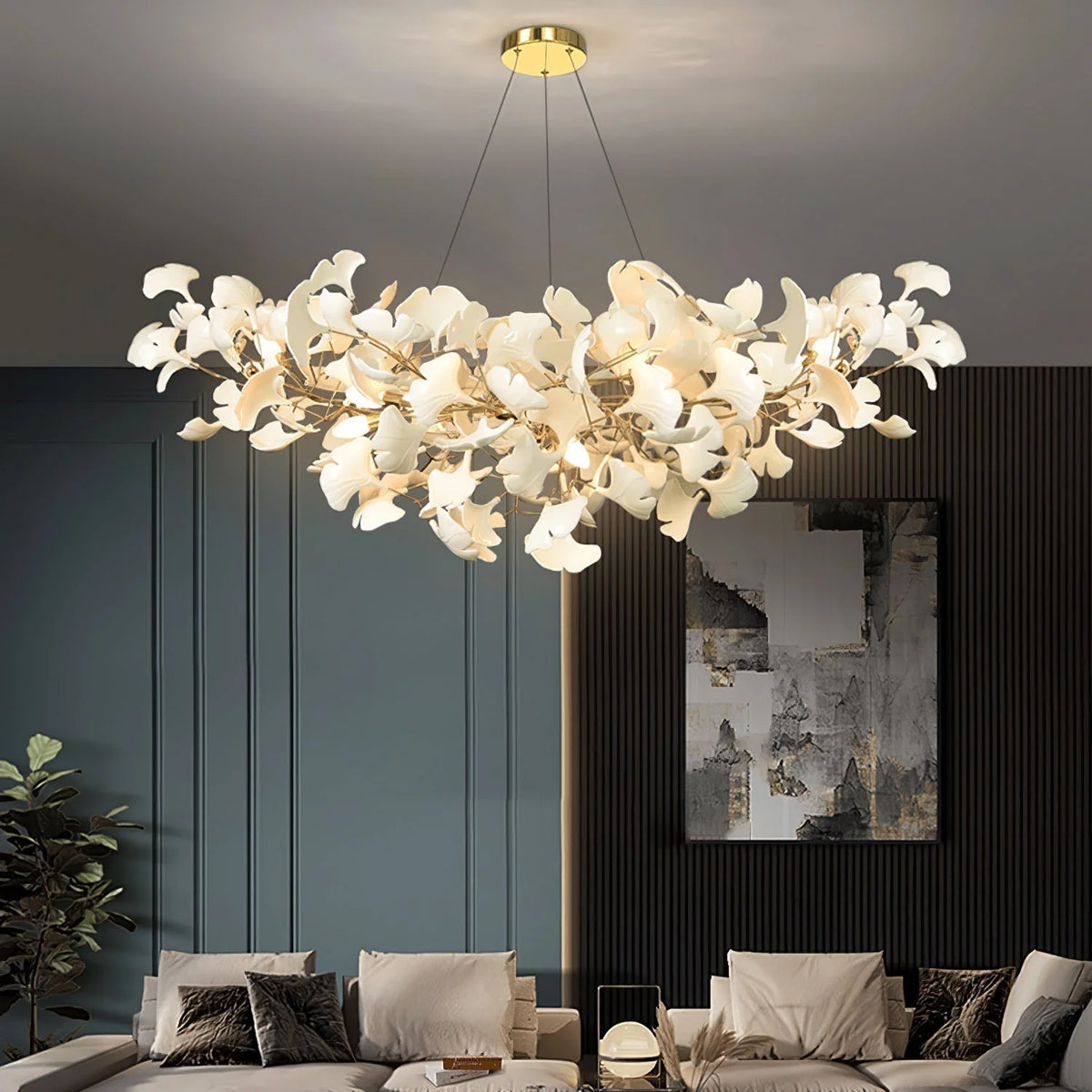 Pendant Light White Ceramic U-Shaped Design Adjustable Suspension