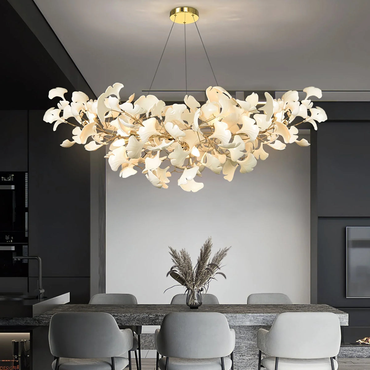 Pendant Light White Ceramic U-Shaped Design Adjustable Suspension