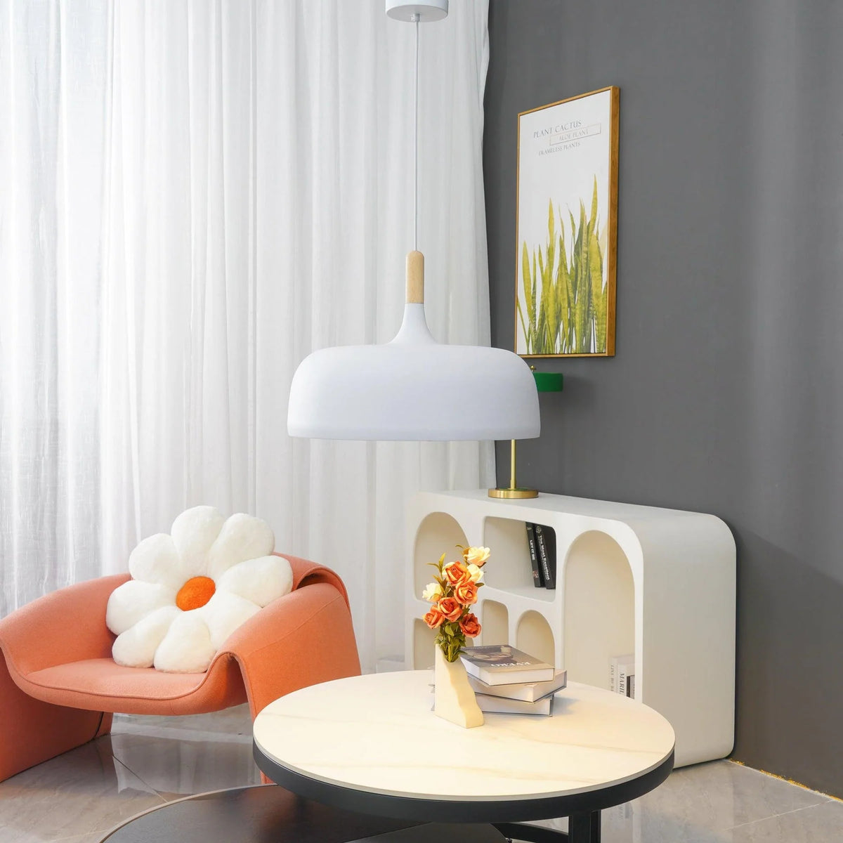 Pendant Light Zinc Alloy & Solid Wood Adjustable Cord
