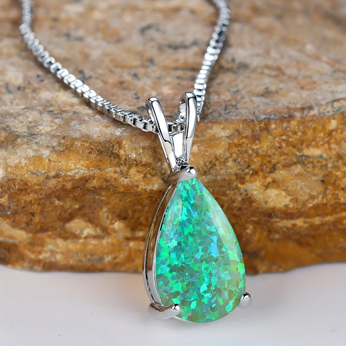Pendant Necklace Infinity Symbol With Opal Accent