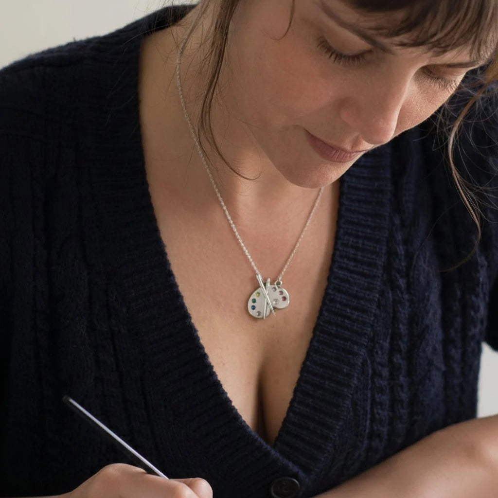 Pendant Necklace Palette-Shaped Colorful Zircon Accents