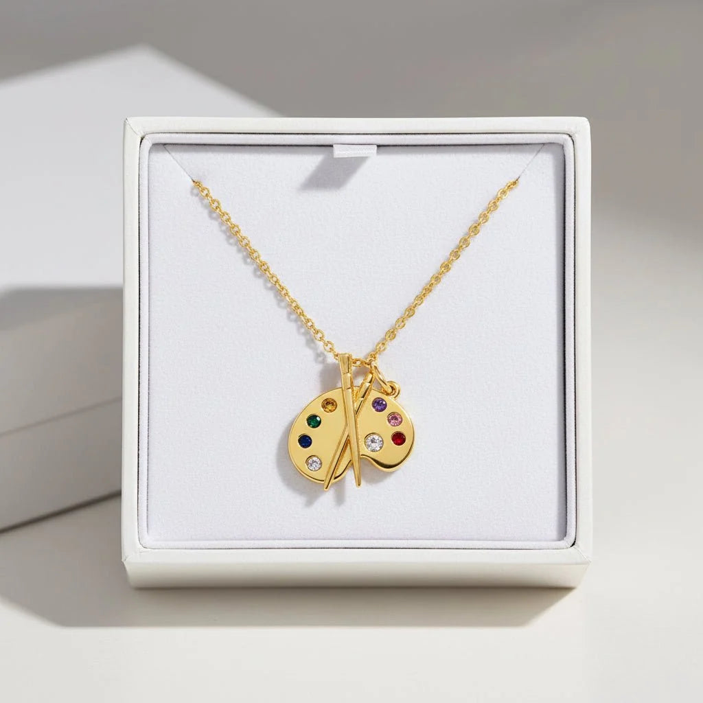 Pendant Necklace Palette-Shaped Colorful Zircon Accents