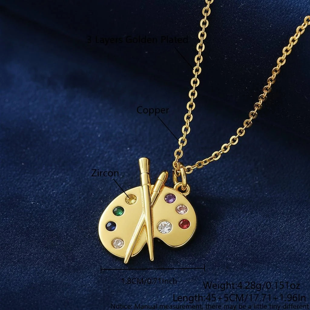 Pendant Necklace Palette-Shaped Colorful Zircon Accents