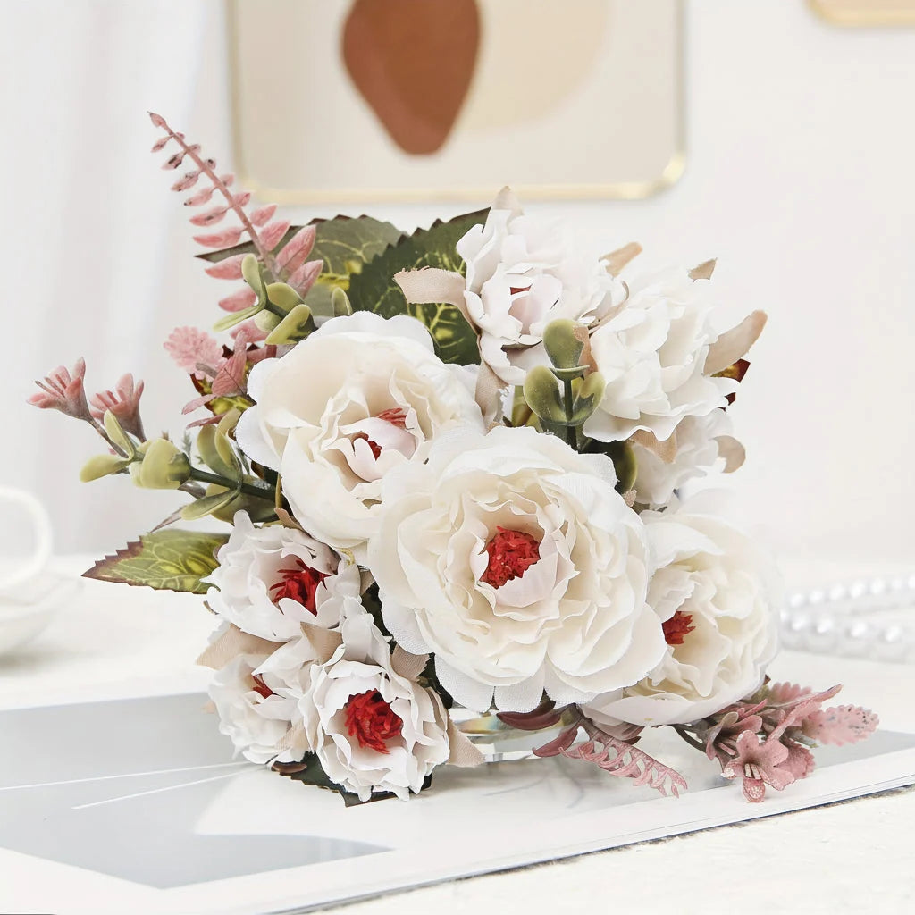 Peony Bouquet Realistic Layered Blooms Wired & Trimmable Stems
