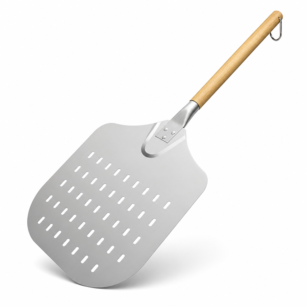 Perforated Stainless Steel & Beech Wood Handle Pizza Peel