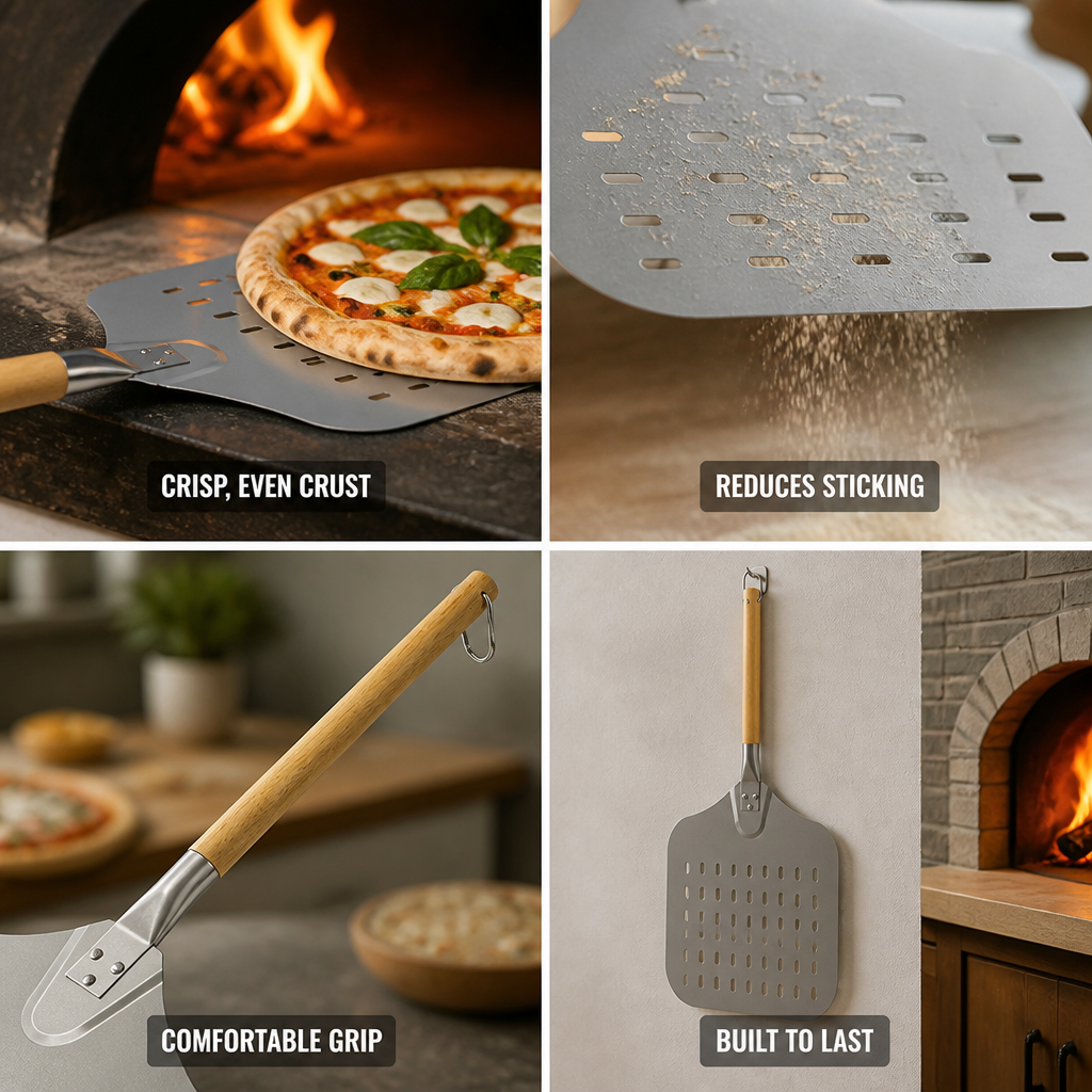 Perforated Stainless Steel & Beech Wood Handle Pizza Peel