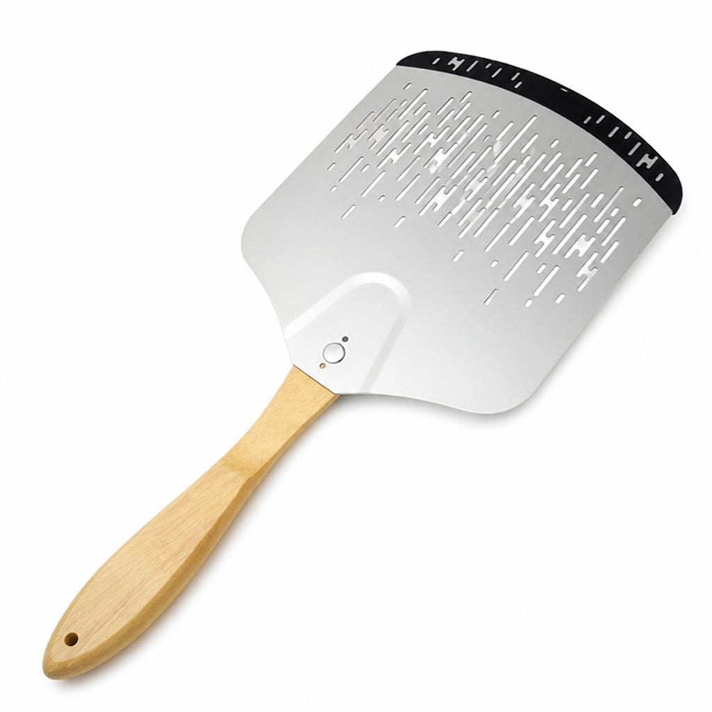 Perforated Stainless Steel & Ergonomic Wooden-Handled Pizza Peel