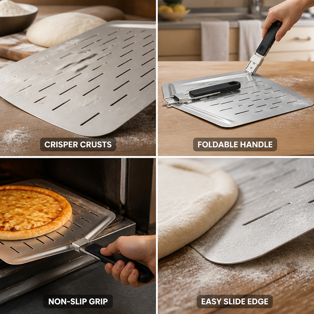 Perforated Stainless Steel Foldable Pizza Peel (Non-Slip Handle)