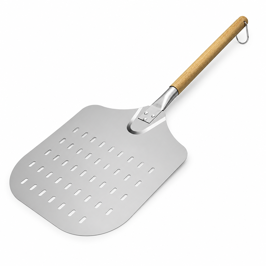 Perforated Stainless Steel Pizza Peel (Detachable Wooden Handle)