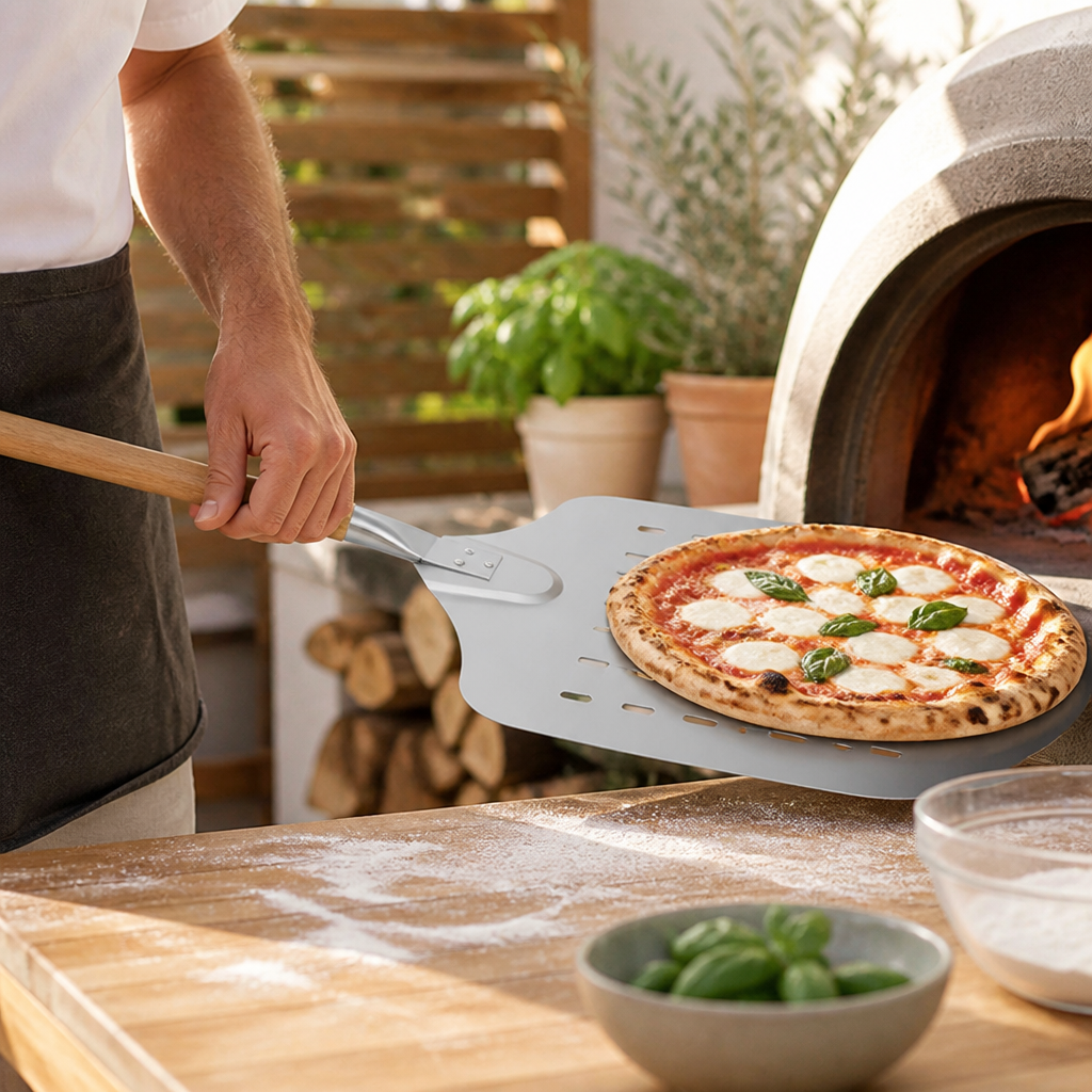 Perforated Stainless Steel Pizza Peel (Detachable Wooden Handle)