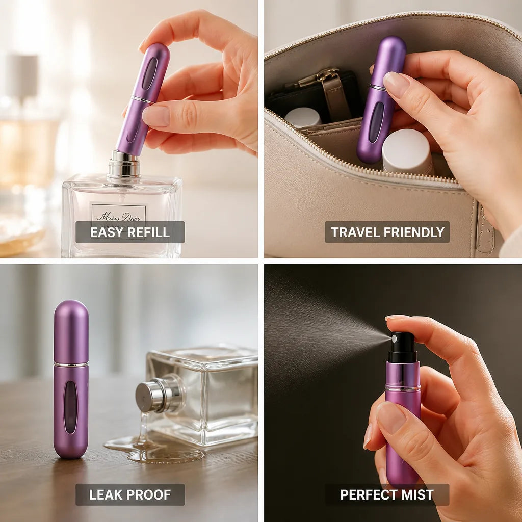 Perfume Atomizer Refillable Leak-Proof Aluminum 5 ml Carry-On Approved