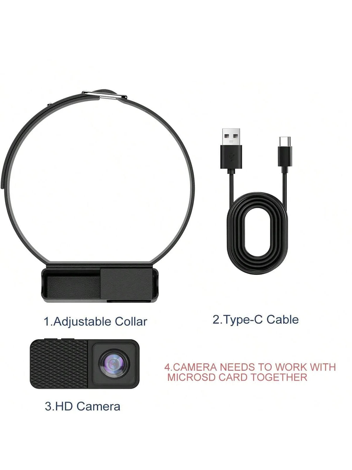 Pet Camera 1080P 160° Wide-Angle Collar-Mounted