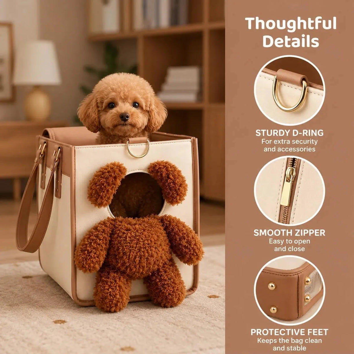 Pet Carrier Breathable Mesh Viewing Window Water-Resistant Vegan Leather