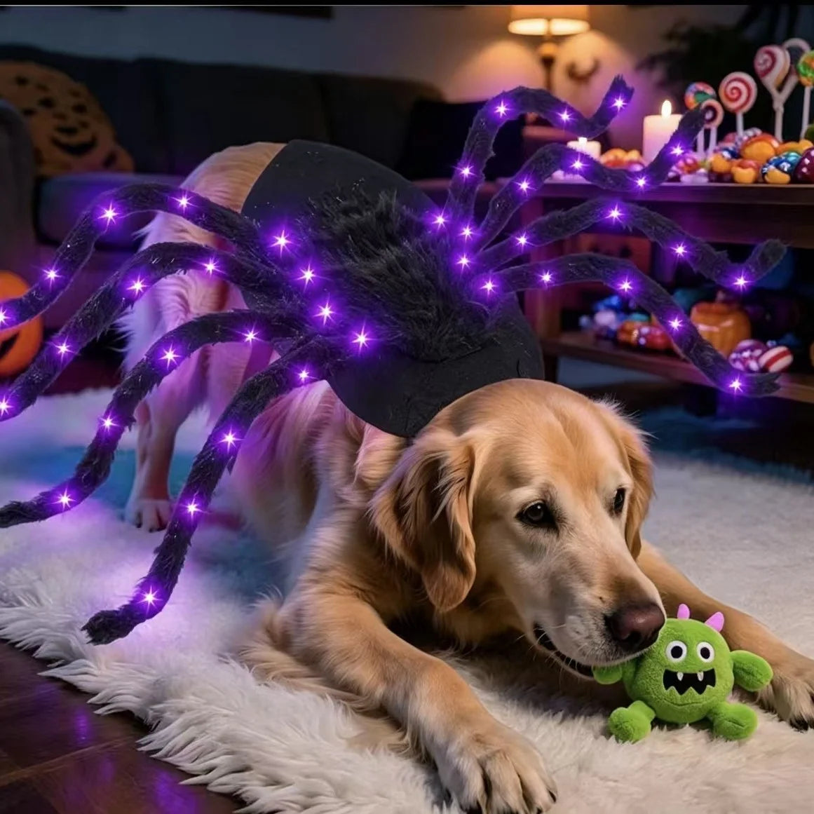 Pet Costume Spider Design Eight Movable Plush Legs Adjustable Velcro Straps