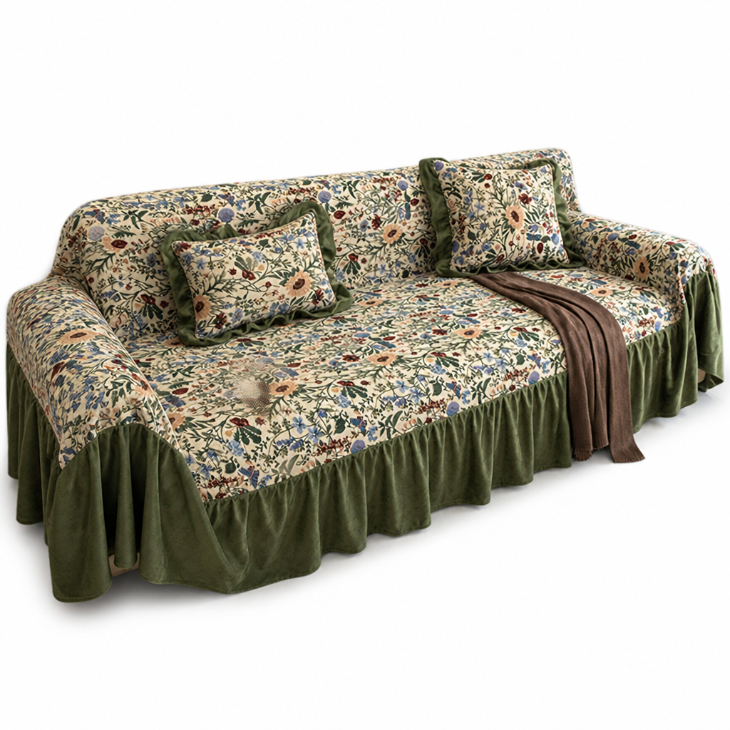Pet-Friendly Machine-Washable Floral Sofa Cover (Fits Up To 340 Cm)