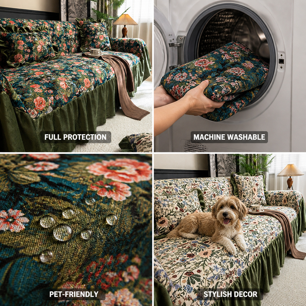 Pet-Friendly Machine-Washable Floral Sofa Cover (Fits Up To 340 Cm)
