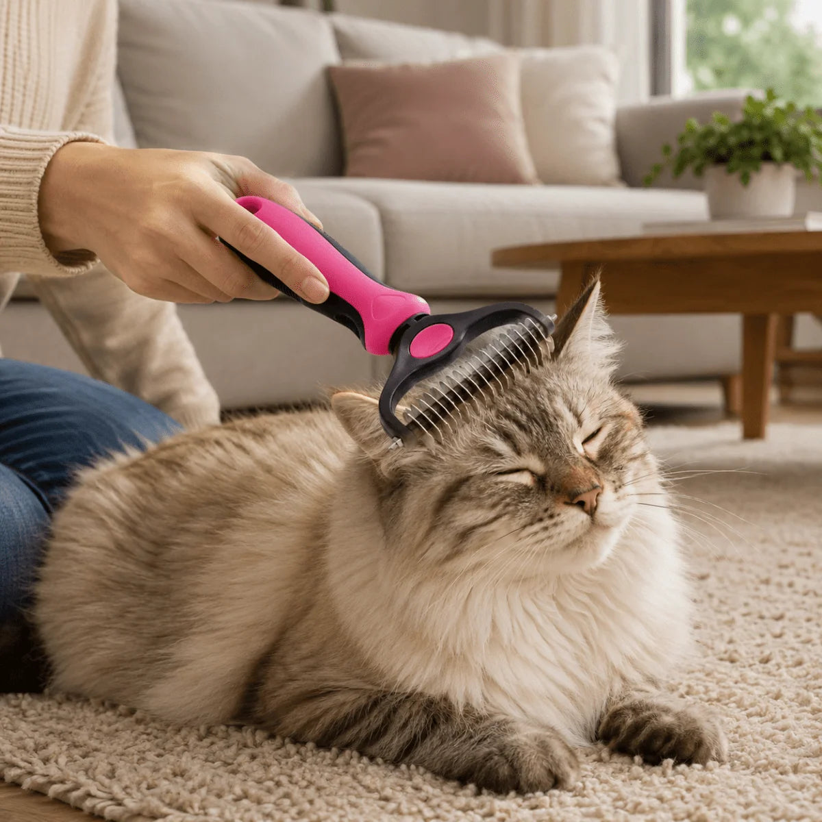 Pet Grooming Brush Gentle Bristles Ergonomic Handle Loose Hair Removal