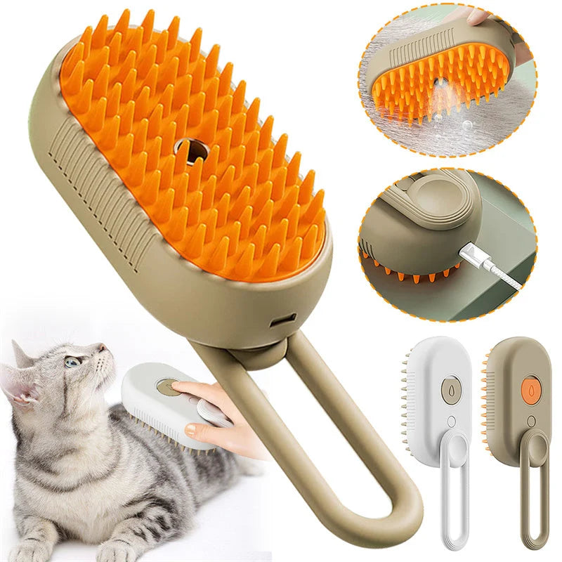 Pet Grooming Brush One-Touch Steam USB-Rechargeable