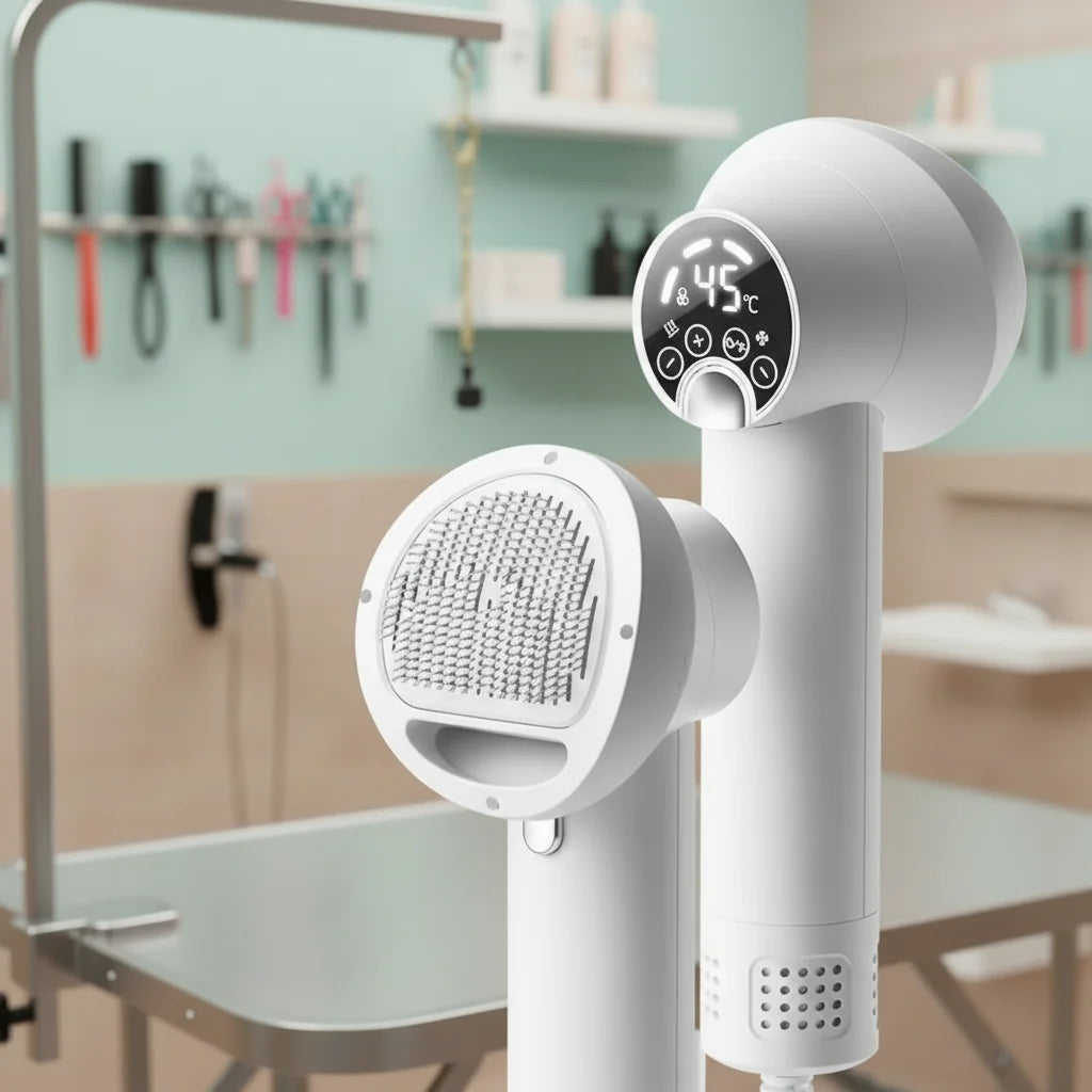 Pet Grooming Dryer Brush Warm Airflow Adjustable Temperature