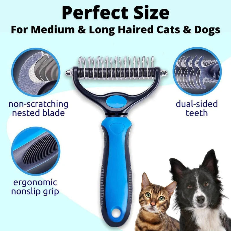 Pet Grooming Rake Two-Sided Detangling & Deshedding Gentle Teeth