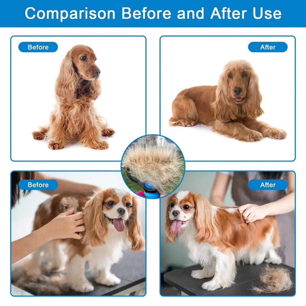 Pet Grooming Rake Two-Sided Detangling & Deshedding Gentle Teeth