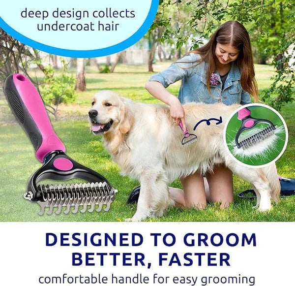 Pet Grooming Rake Two-Sided Detangling & Deshedding Gentle Teeth