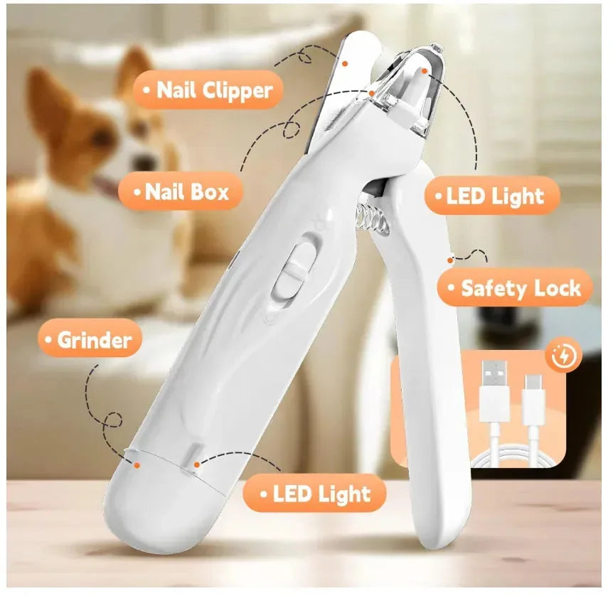 Pet Nail Trimmer LED Light 2-in-1 Rechargeable Quiet Operation