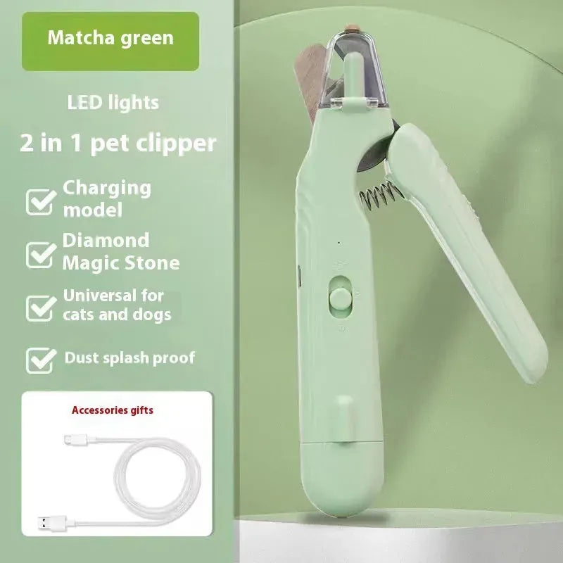 Pet Nail Trimmer LED Light 2-in-1 Rechargeable Quiet Operation