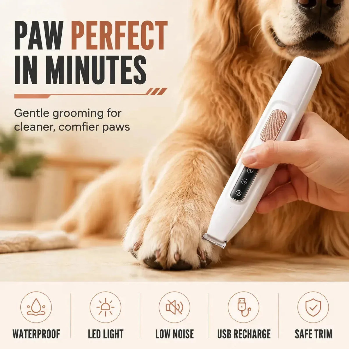 Pet Paw Trimmer LED Light & Waterproof Rechargeable Design