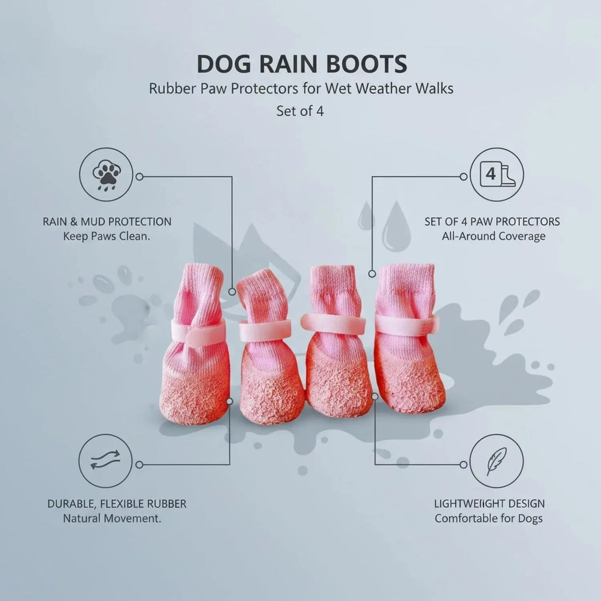Pet Rain Boots Flexible Rubber Set of 4
