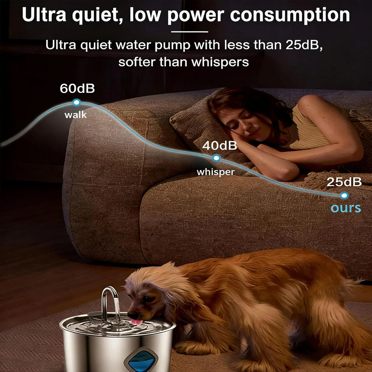 Pet Water Fountain Stainless Steel Triple-Stage Filtration Quiet Pump