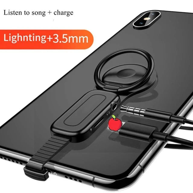 Phone Audio Adapter 2A Fast Charging Adjustable Ring Holder