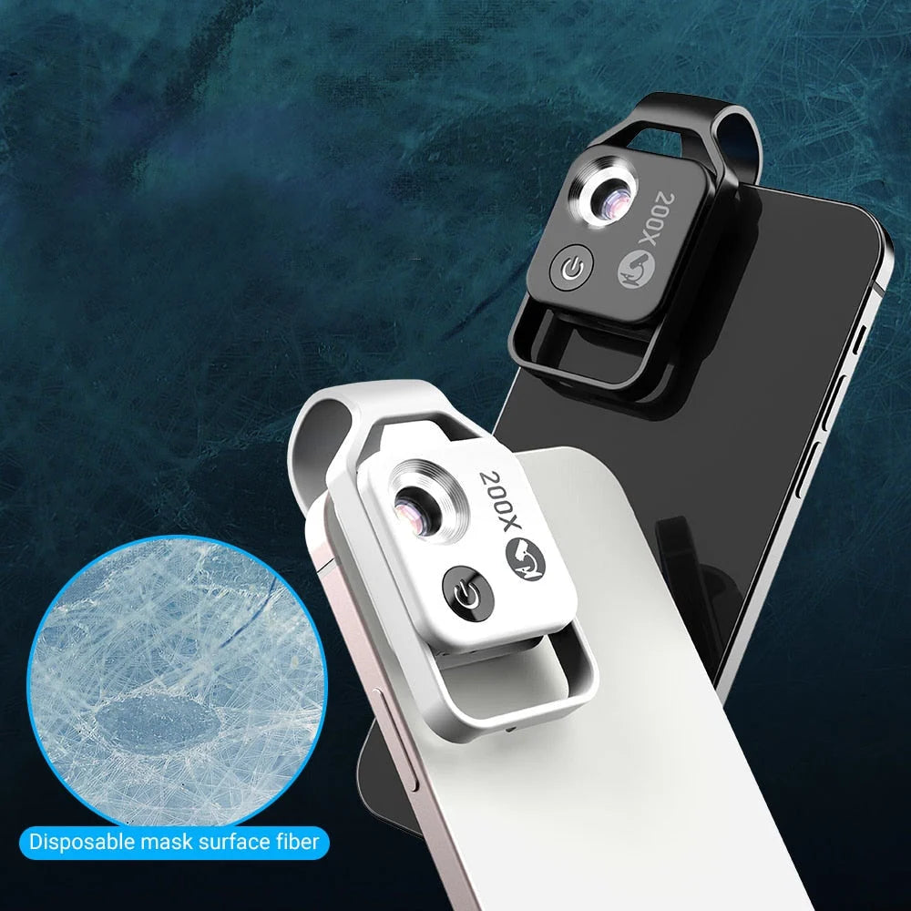 Phone Camera Lens Clip-On 200x Magnification with LED Light