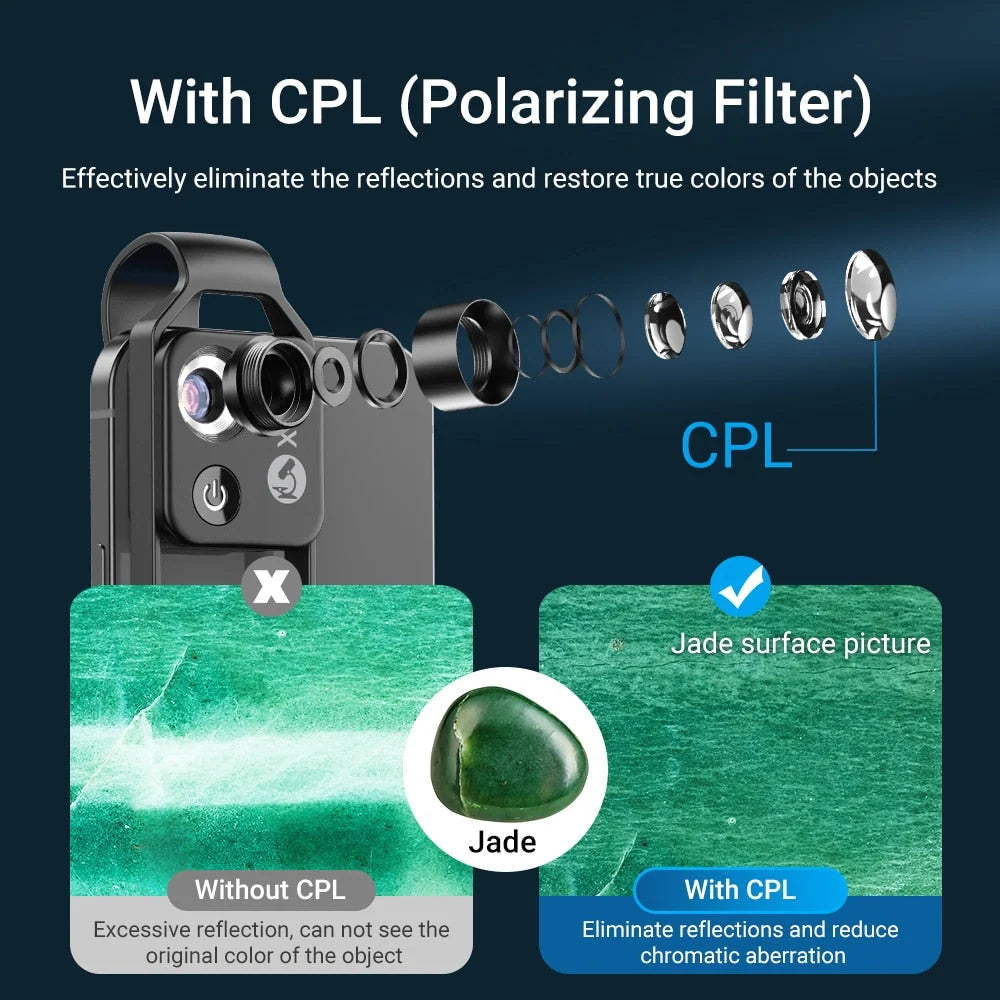 Phone Camera Lens Clip-On 200x Magnification with LED Light