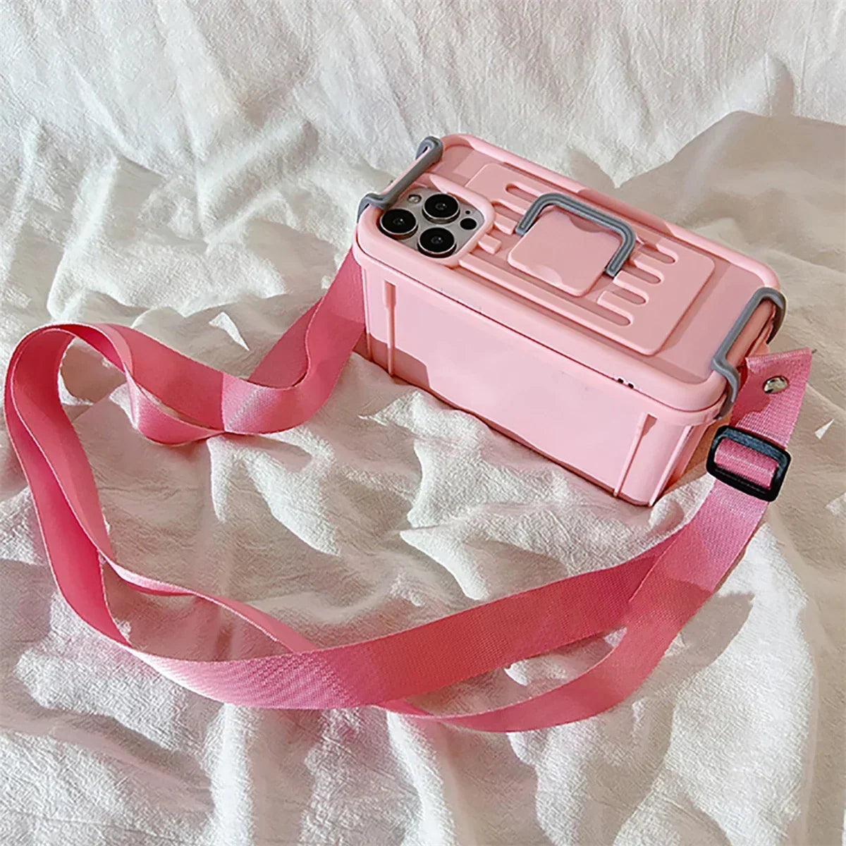 Phone Case Crossbody Soft Silicone Detachable Strap Storage Compartment