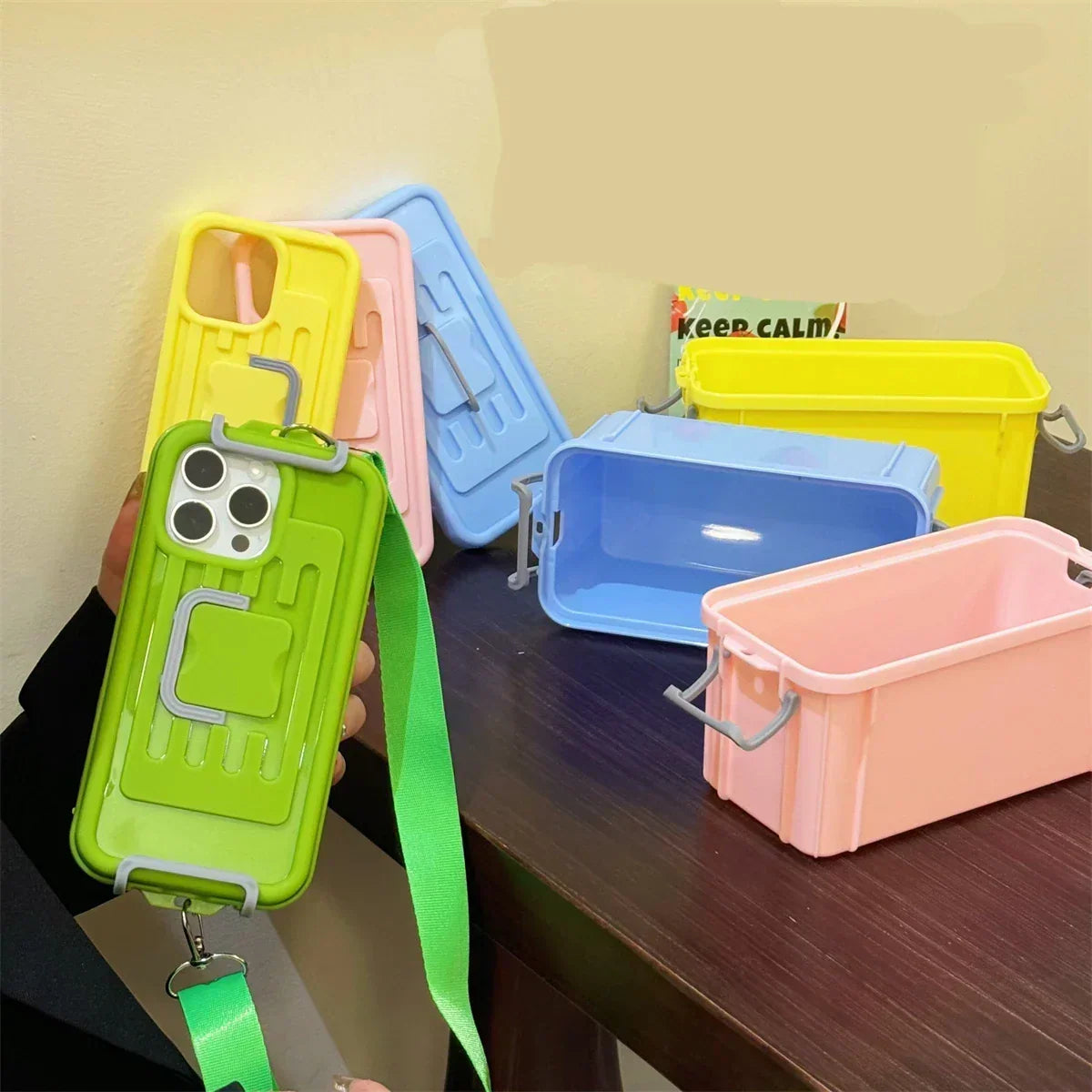 Phone Case Crossbody Soft Silicone Detachable Strap Storage Compartment