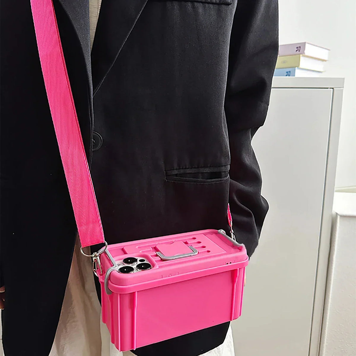 Phone Case Crossbody Soft Silicone Detachable Strap Storage Compartment