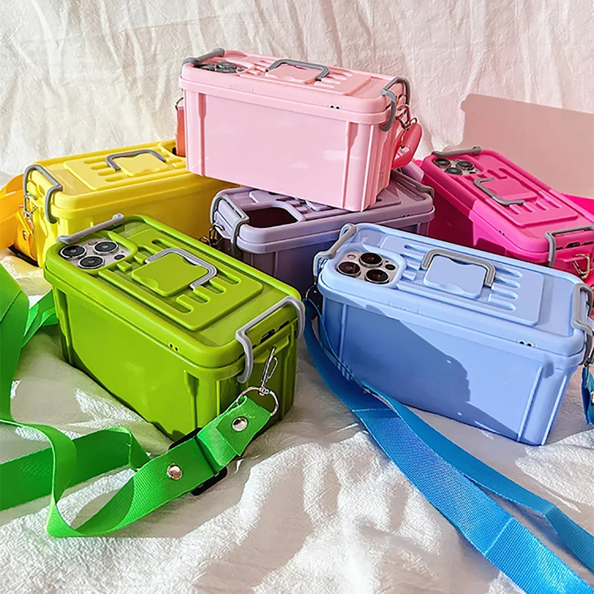 Phone Case Crossbody Soft Silicone Detachable Strap Storage Compartment