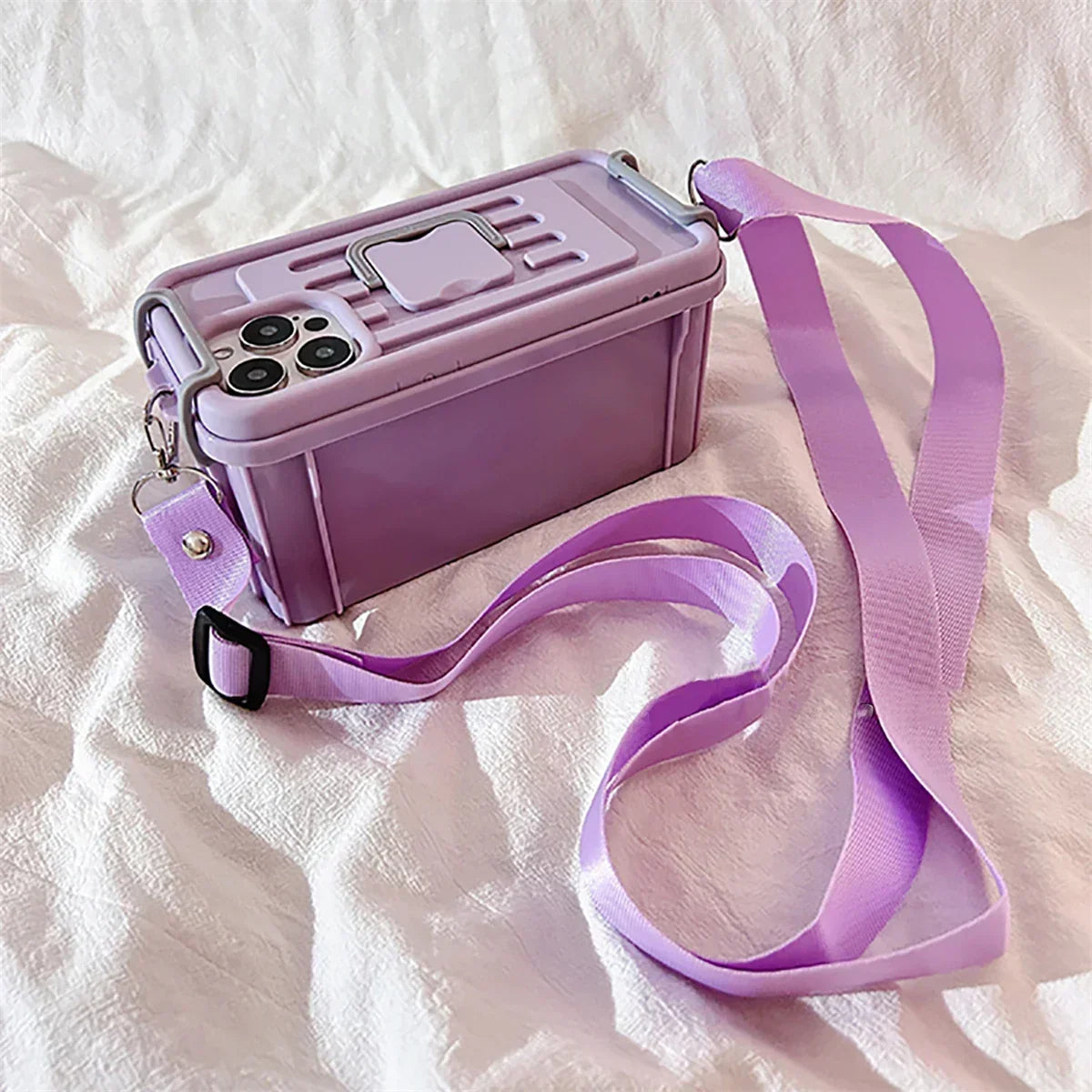 Phone Case Crossbody Soft Silicone Detachable Strap Storage Compartment