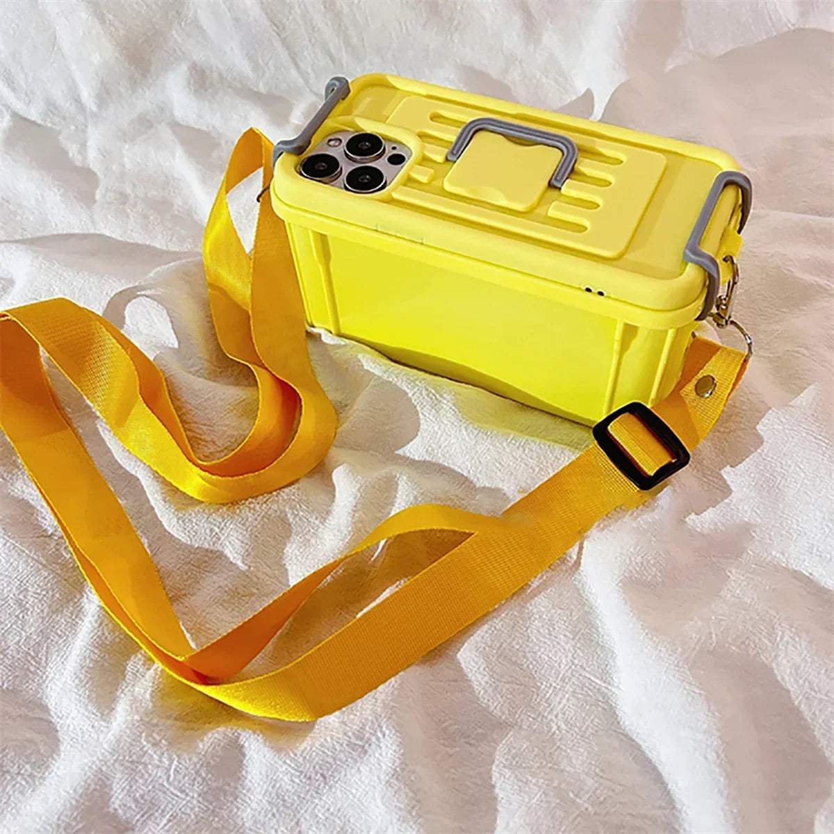 Phone Case Crossbody Soft Silicone Detachable Strap Storage Compartment