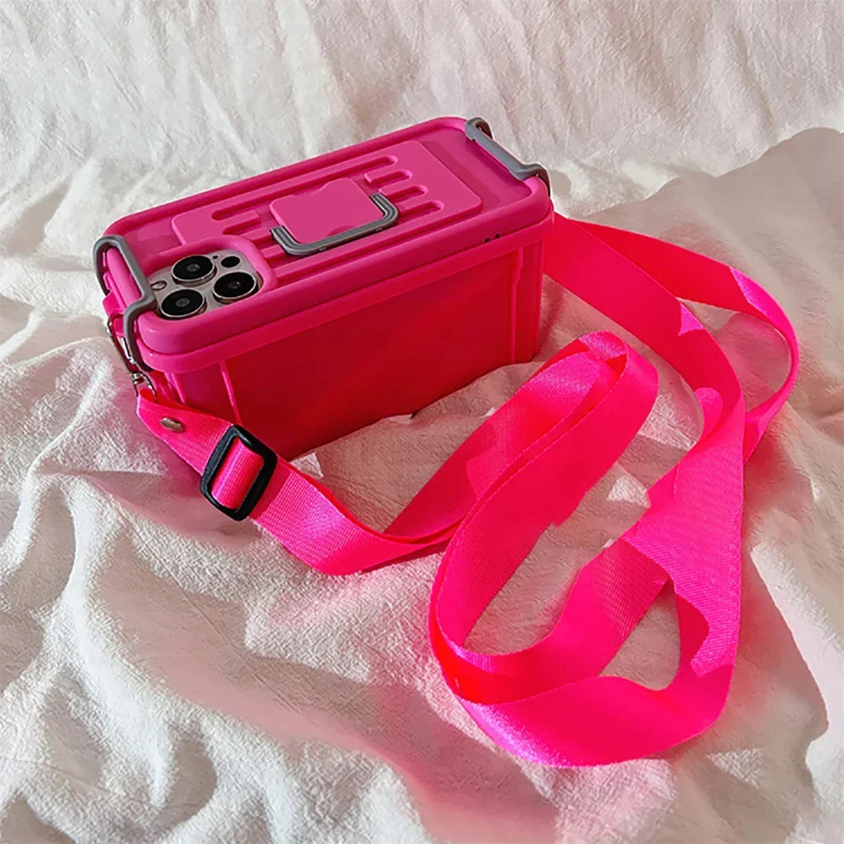 Phone Case Crossbody Soft Silicone Detachable Strap Storage Compartment