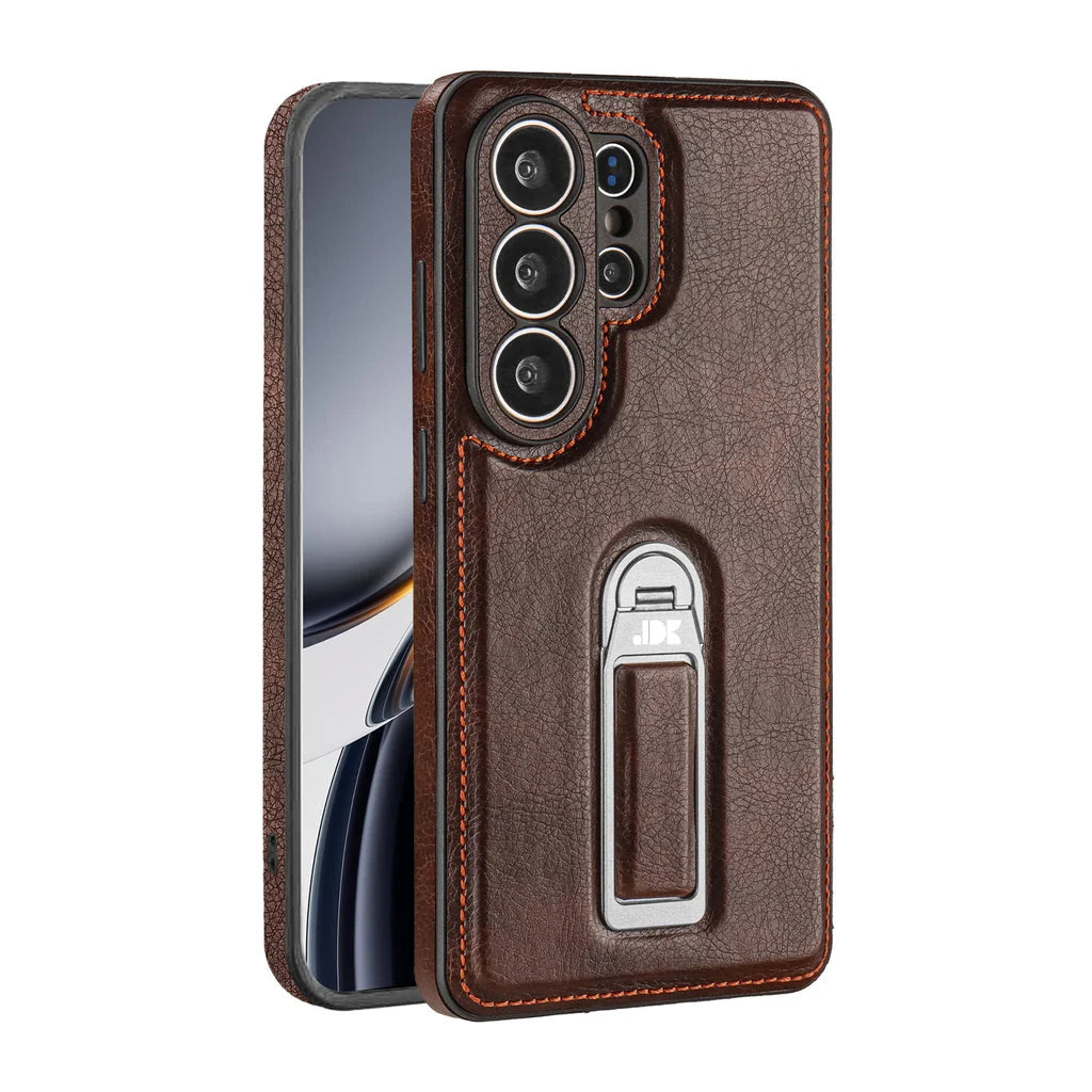 Phone Case Genuine Leather Magnetic Grip Adjustable Stand