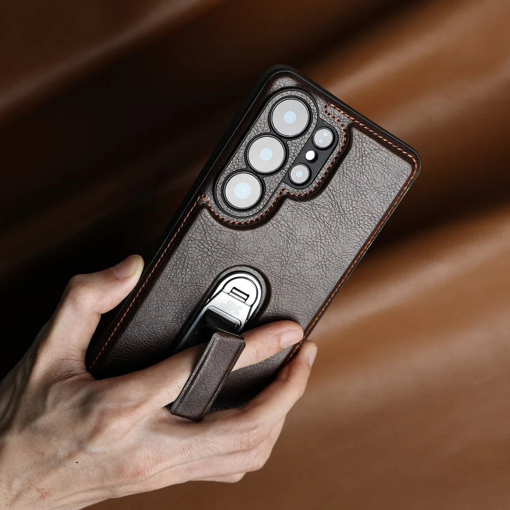 Phone Case Genuine Leather Magnetic Grip Adjustable Stand