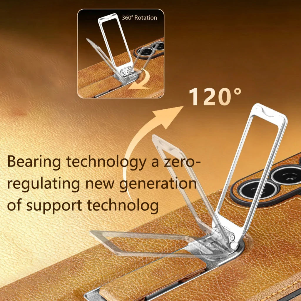 Phone Case Genuine Leather Magnetic Grip Adjustable Stand